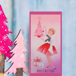 Vintage God jul Girl Decororation Träd Julkort