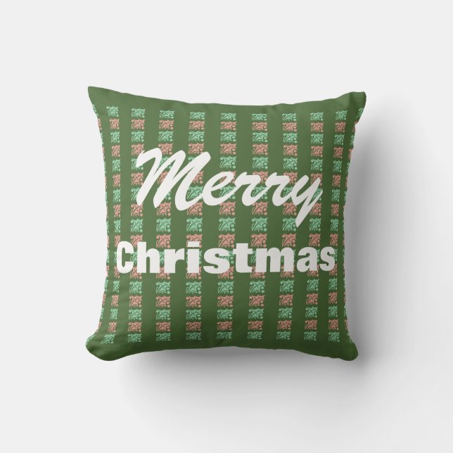 Vintage God Jul Grön Rutig Kudde (Framsida)