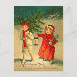 Vintage God Jul - Ha Jollity och Mirth Helg Vykort