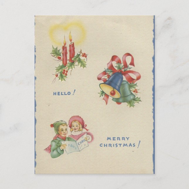 Vintage God Jul "Hej" Helg Vykort (Framsida)
