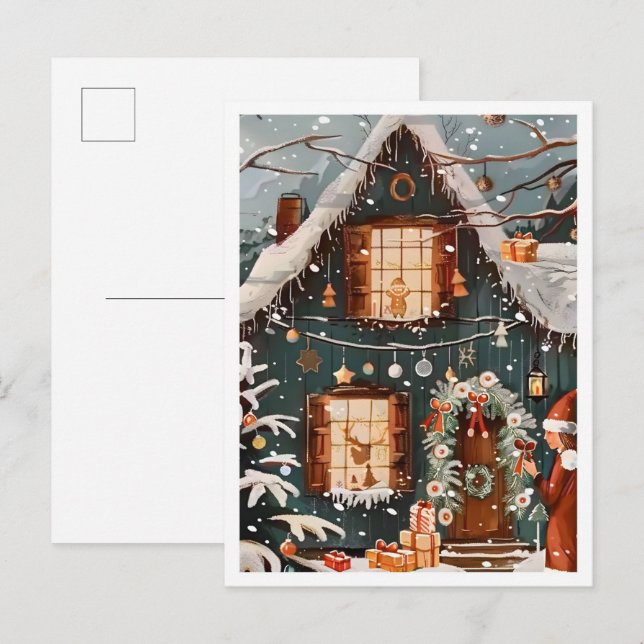 Vintage God Jul Hem Vykort (Fram/baksida)