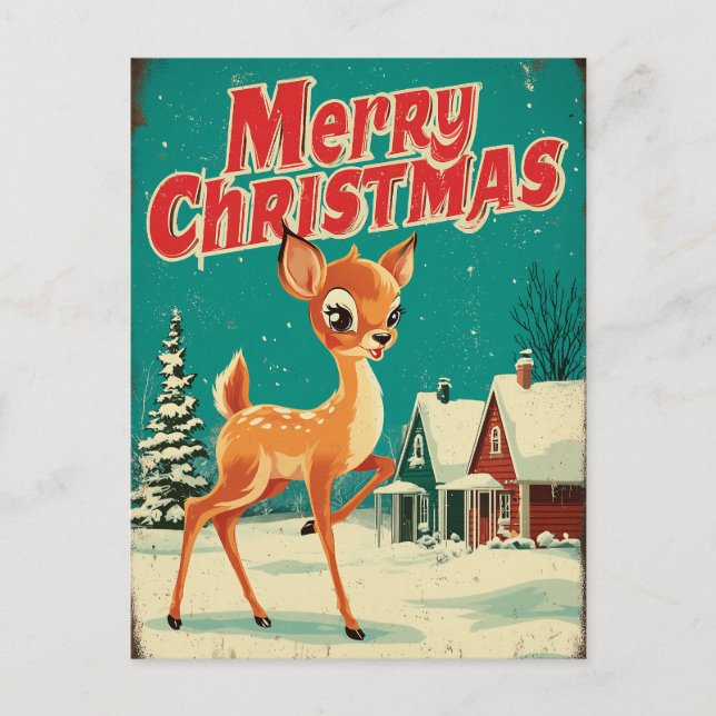 Vintage God Jul Hjort Konst Vykort (Framsida)