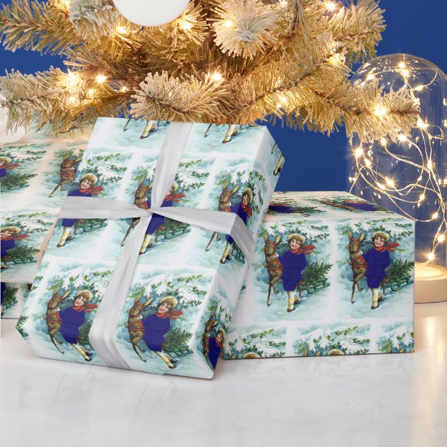 Vintage God jul, hjort och barn Presentpapper (Helgdagar)
