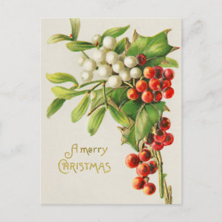 Vintage God jul Holly Gren Art Vykort