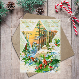Vintage God jul Holly Season Hälsning Helg Vykort