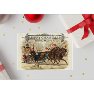 Vintage God jul Horse Sleigh Ride Helg Vykort