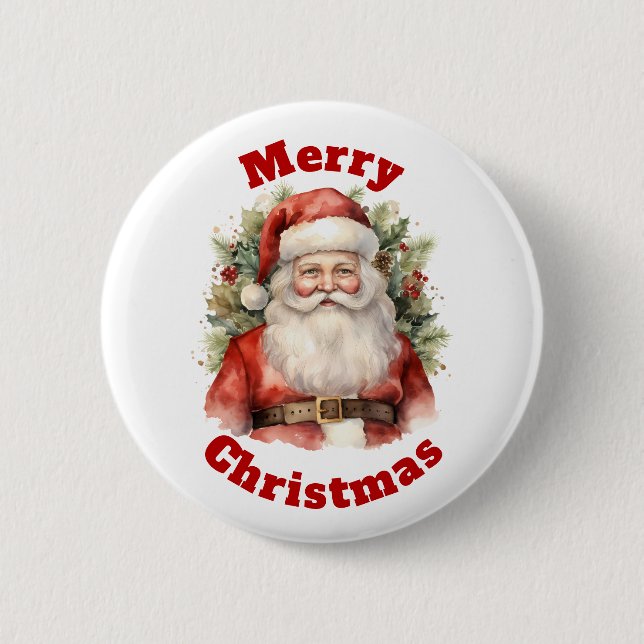 Vintage God jul Jultomten Smilning Knapp (Framsida)