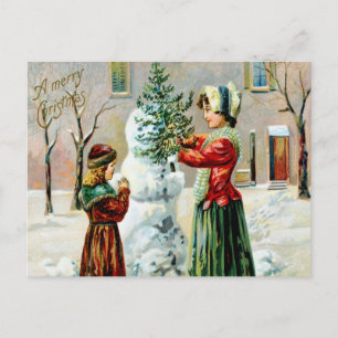 Vintage God Jul Mor och Dotter Helg Vykort