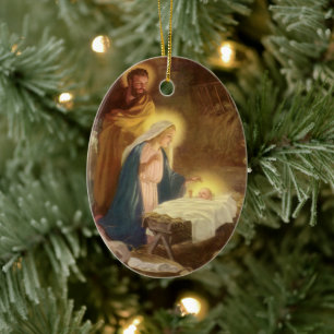 Vintage God Jul Nativitet, Mary Joseph Baby Jesus Julgransprydnad Keramik