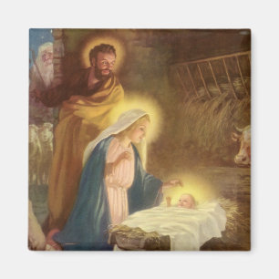 Vintage God Jul Nativitet, Mary Joseph Baby Jesus Magnet