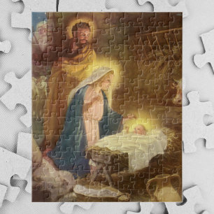 Vintage God Jul Nativitet, Mary Joseph Baby Jesus Pussel