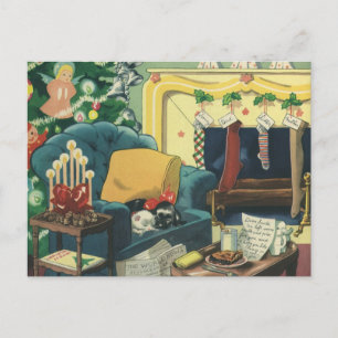 Vintage God Jul Pets i bostadsrummet Helg Vykort