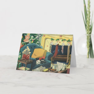 Vintage God Jul Pets i bostadsrummet Helgkort
