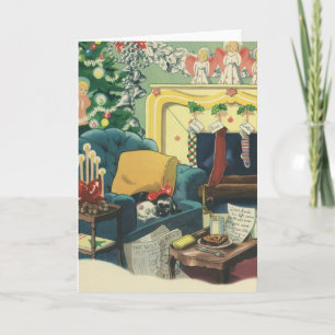 Vintage God Jul Pets i bostadsrummet Helgkort