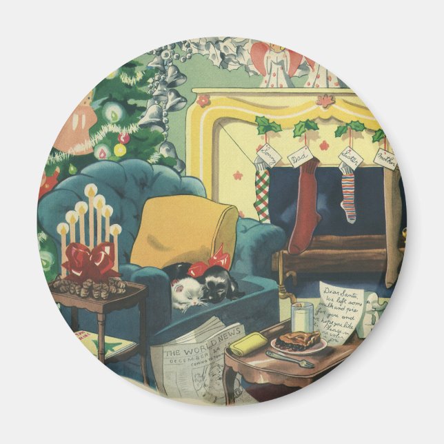 Vintage God Jul Pets i bostadsrummet Magnet (Framsidan)