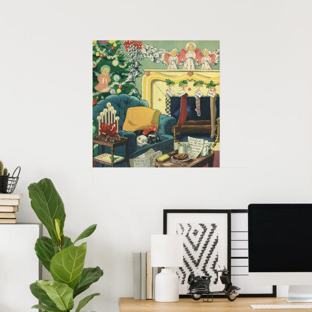 Vintage God Jul Pets i bostadsrummet Poster (Hemmakontoret)