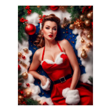 Vintage God Jul Pinup Jultomten Dam