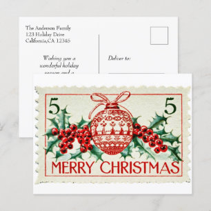 Vintage God jul Postage Frimärke Helg Vykort