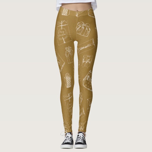 vintage god jul presentlåda mönster leggings (Framsida)