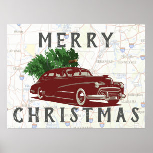Vintage God jul Rd Resa Poster