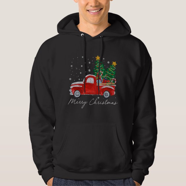 Vintage God jul Red Lastbil Julgran S Hoodie (Framsida)