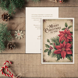 Vintage God jul Red Poinsettia Julkort