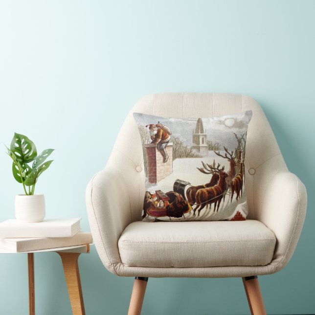 Vintage God Jul, Saint Nicholas på taket Kudde (Stol)