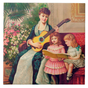 Vintage God Jul Sång, 1888 lithograph Kakelplatta