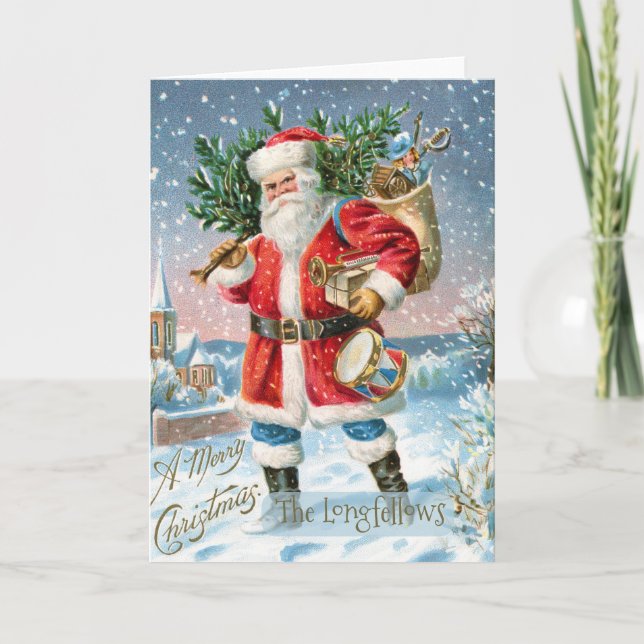 Vintage God Jul Santa  Kort (Framsida)