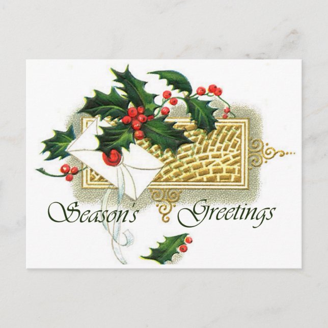 Vintage God Jul Season Greetings Helg Vykort (Framsida)