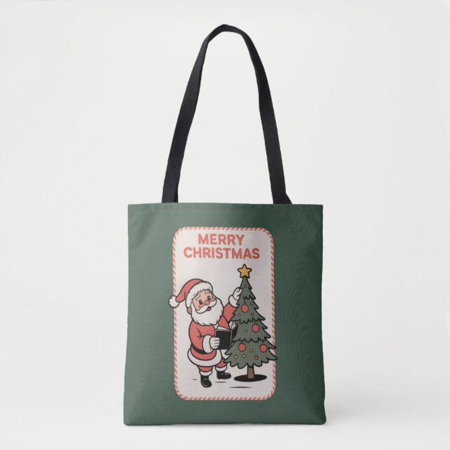 Vintage God Jul Semester Santa Läsning  Tygkasse (Framsida)