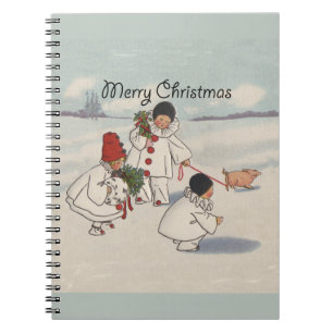 Vintage God Jul Snö Barn Anteckningsbok