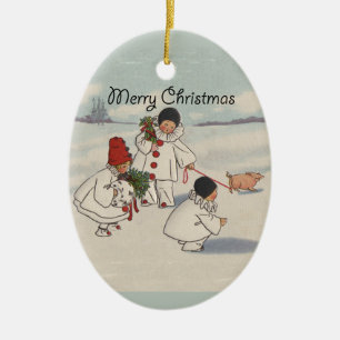 Vintage God jul Snö Barnomsorg i Julgransprydnad Keramik
