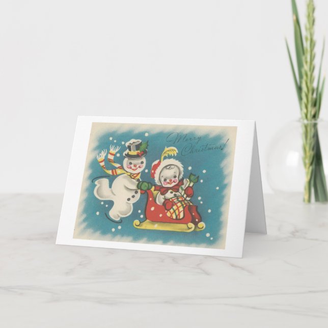 Vintage God jul Snögubbe par par Helgkort (Framsida)