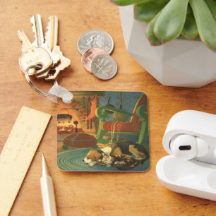 Vintage God Jul, Sömpande djur i Fireplace Nyckelring