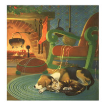 Vintage God Jul, Sömpande djur i Fireplace