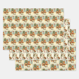 Vintage God Jul Squirrel Giftwrap Sortpack