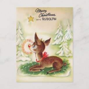 Vintage God jul Star Rudolph Helg Vykort