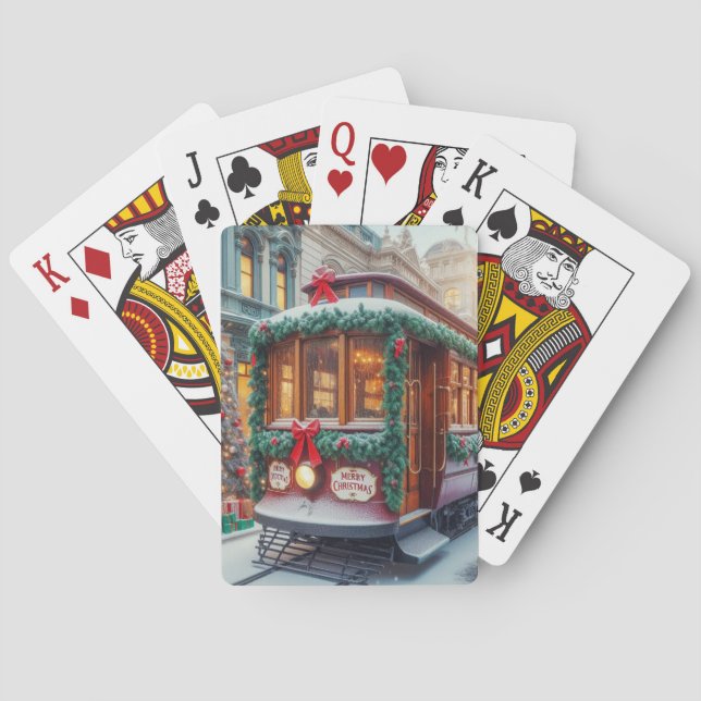 Vintage God Jul Streetcar i Snö Casinokort (Baksidan)