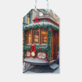 Vintage God Jul Streetcar i Snö Presentetikett