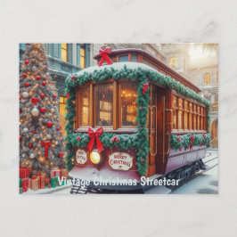 Vintage God Jul Streetcar i Snö Vykort
