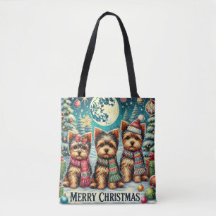 Vintage God jul Terrier Yorskhire Yorkie Tygkasse
