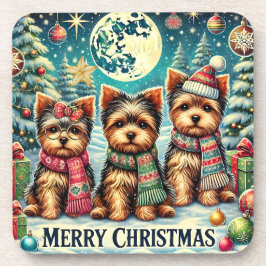 Vintage God jul Terrier Yorskhire Yorkie Underlägg