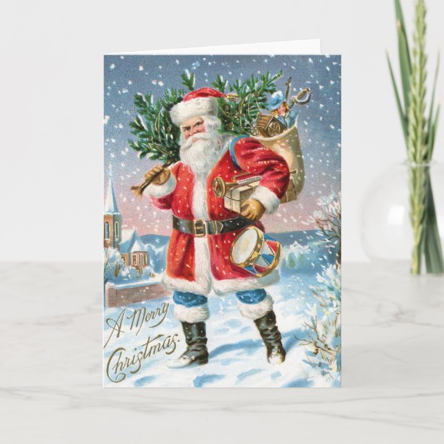Vintage God Jul Tomte  Kort (Framsida)