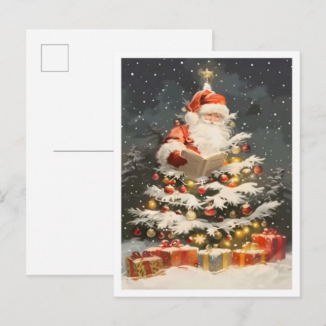 Vintage God Jul Tomte Vykort (Fram/baksida)