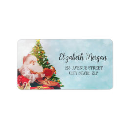 Vintage God Jul Träd, Jultomten Adressetikett