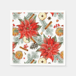Vintage God Jul Vattenfärg Röd Poinsettia Pappersservett