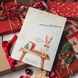 Vintage God jul Watercolor Hund Minimalist Julkort