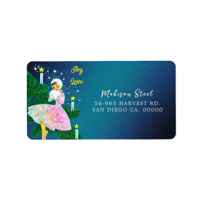 Vintage God Julljus, iridescent glitter Adressetikett (Framsidan)