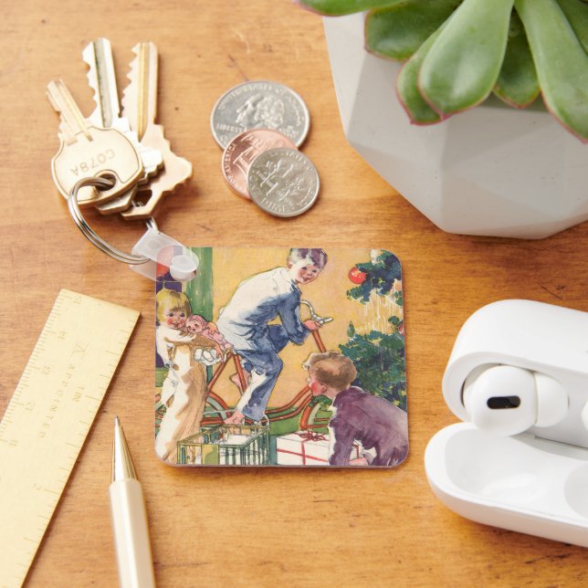 Vintage God morgon, Barn med Presenter Nyckelring (Skrivbord)